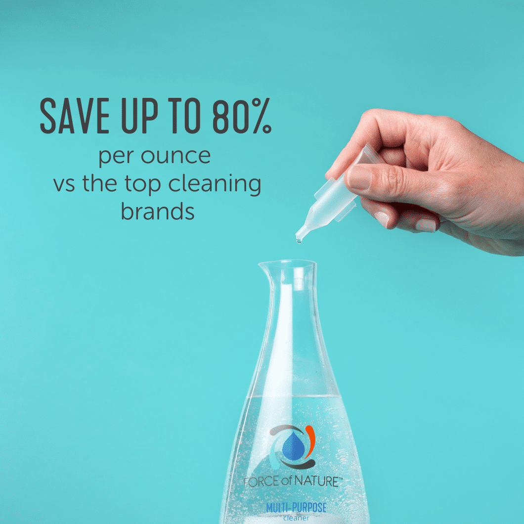 Save up to 80% kit bundle PDPs Force of Nature cleaner cost per oz is 80% less